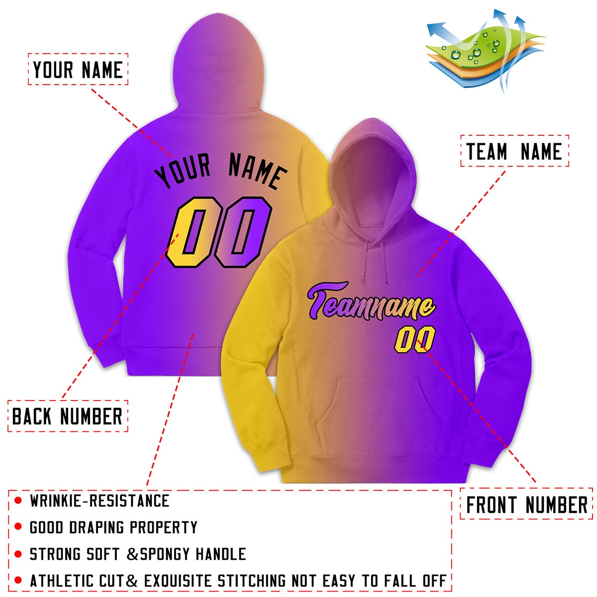 Custom Purple Yellow Gradient Fashion Casual Pullover Sweatshirt Hoodie