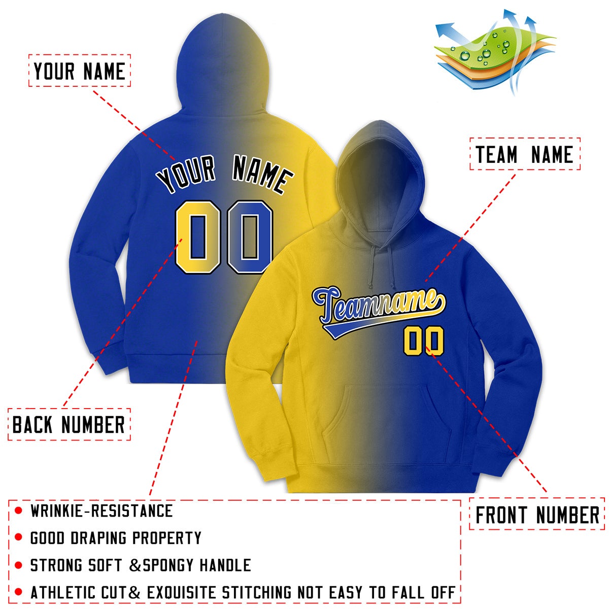 Custom Yellow Royal Gradient Fashion Casual Pullover Hoodie