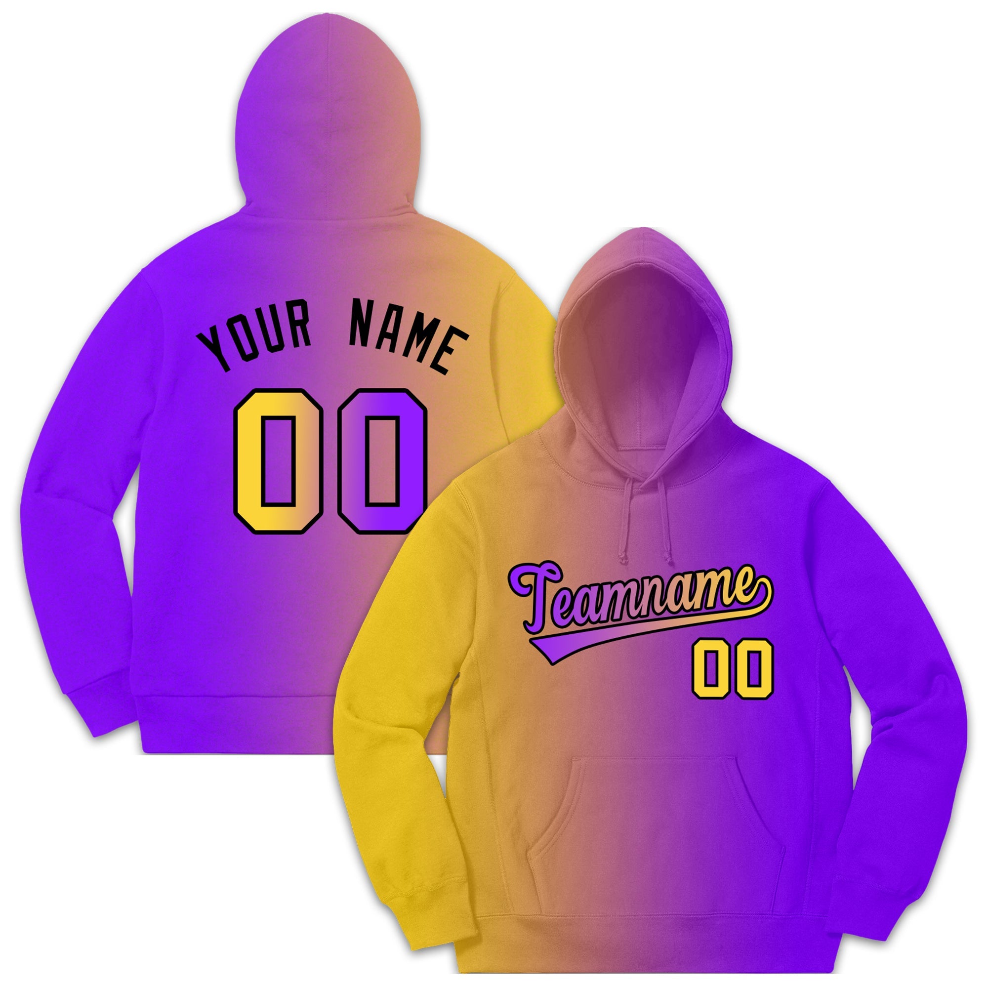 Custom Orange Purple Gradient Fashion Casual Pullover Sweatshirt Hoodie