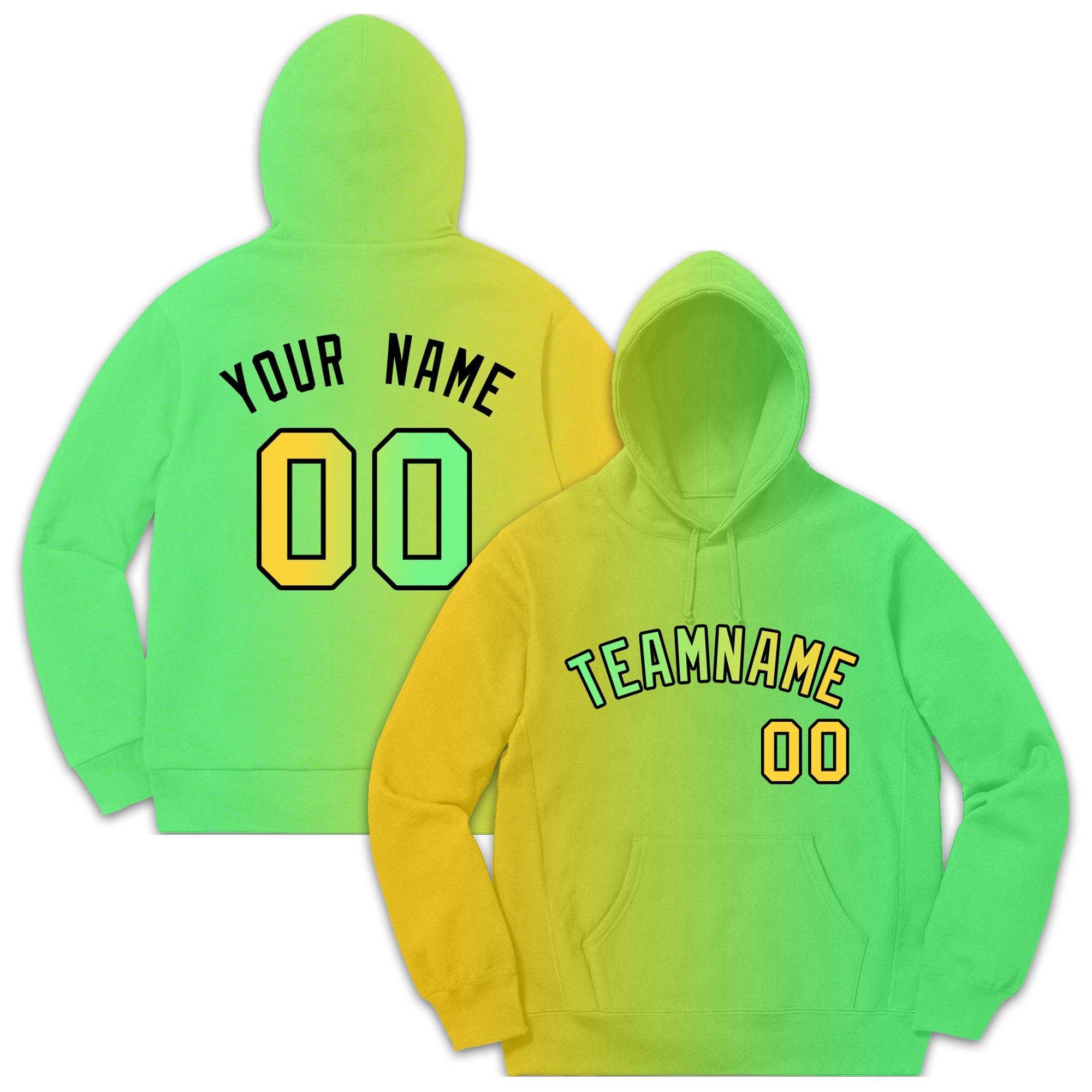 Custom Yellow Neon Green Gradient Fashion Casual Pullover Sweatshirt Hoodie