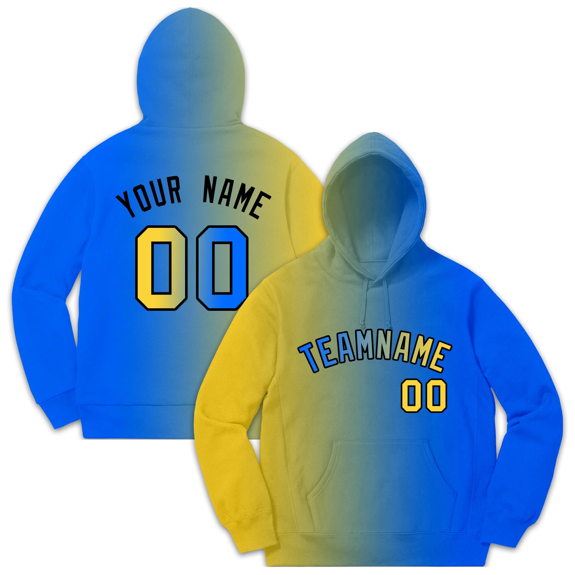 Custom Stitched Sportwear Royal Yellow Gradient Fashion Casual Pullover Hoodie