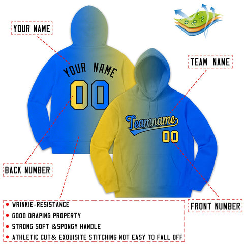 Custom Stitched Sportwear Royal Yellow Gradient Fashion Casual Pullover Hoodie