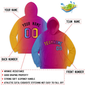 Custom Lt Blue Pink-Orange Gradient Fashion Casual Pullover Hoodie