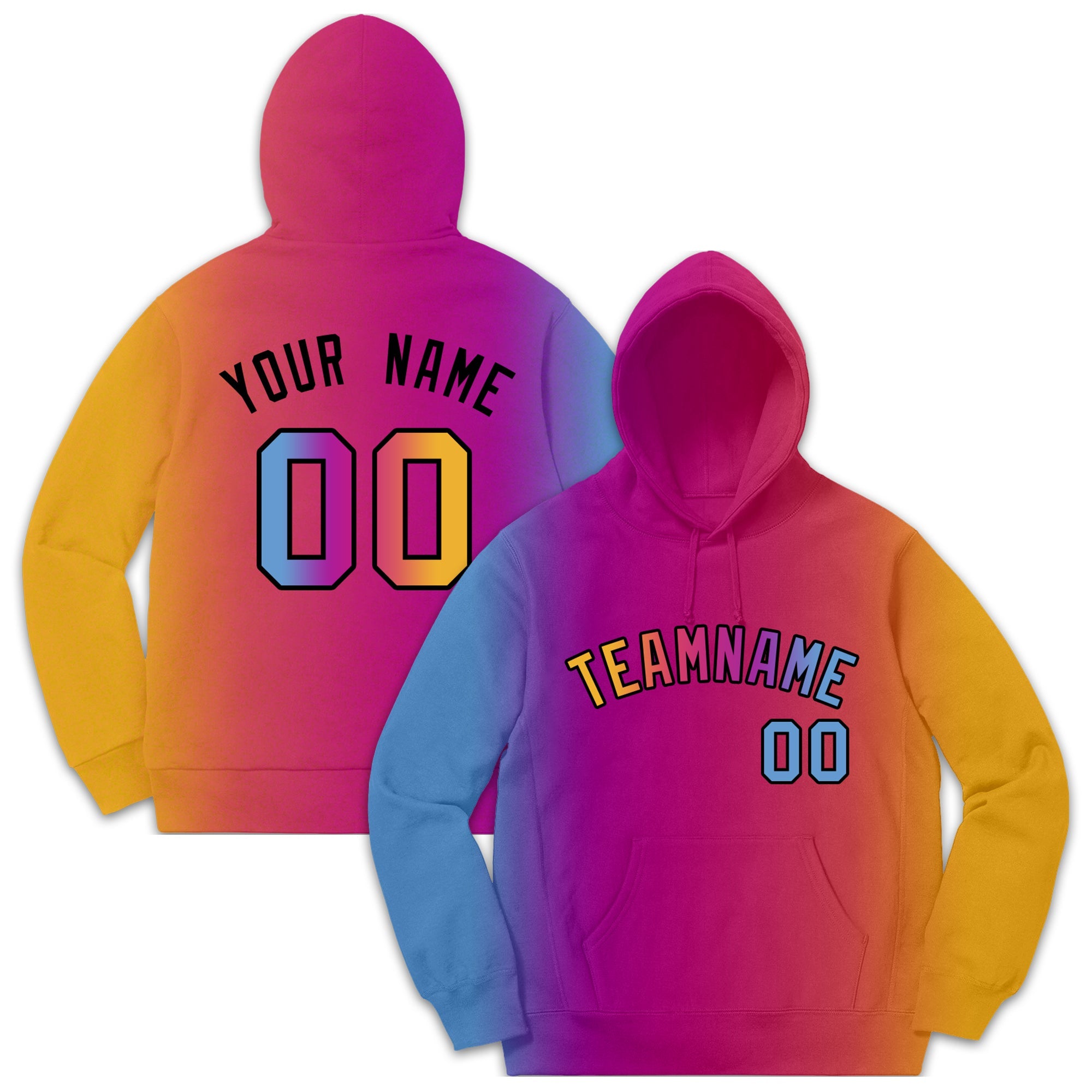 Custom Lt Blue Pink-Orange Gradient Fashion Casual Pullover Hoodie