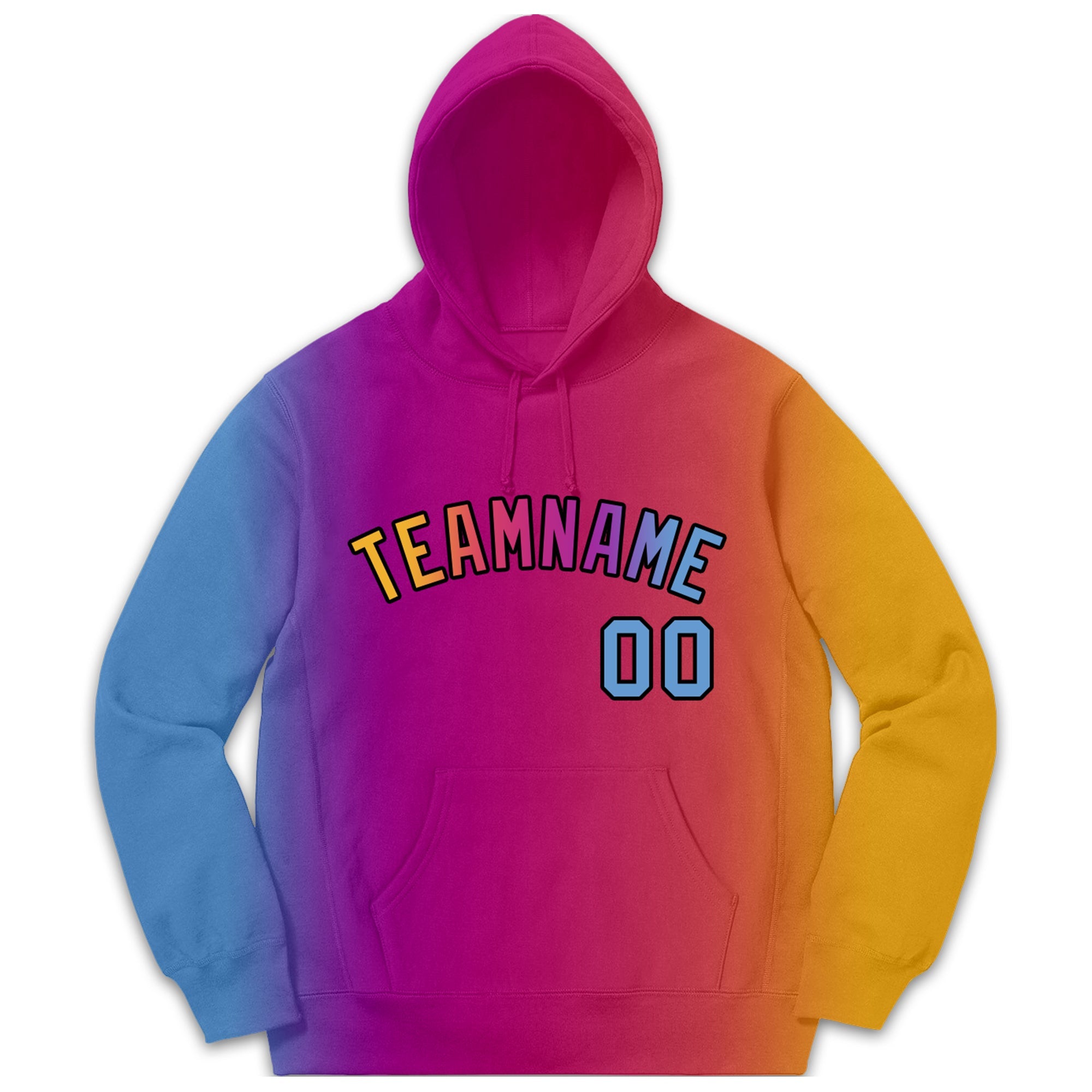 Custom Lt Blue Pink-Orange Gradient Fashion Casual Pullover Hoodie