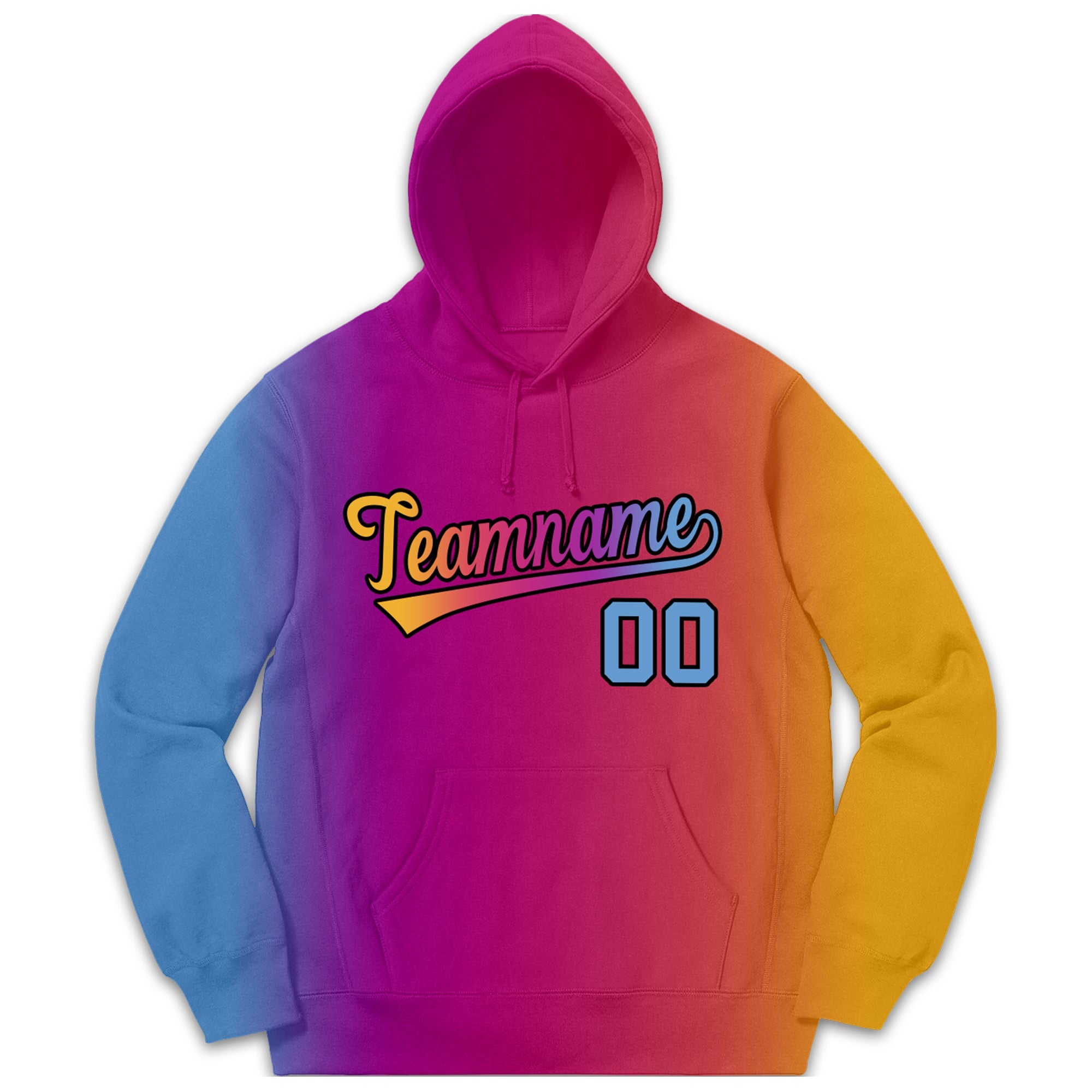 Custom Lt Blue Pink-Orange Gradient Fashion Casual Pullover Hoodie