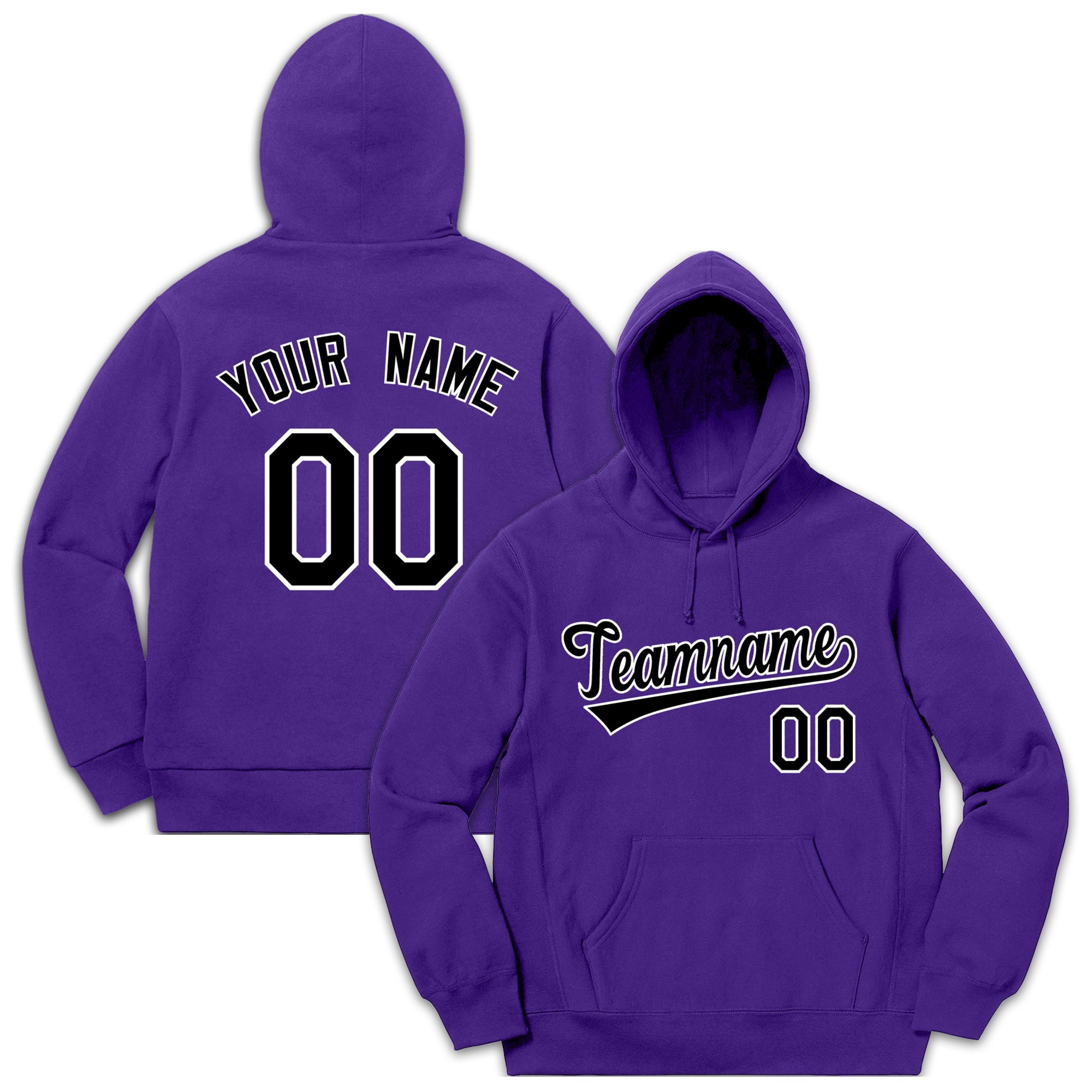 Custom Purple Black-White Classic Style Pullover Fashion Hoodie Uniform