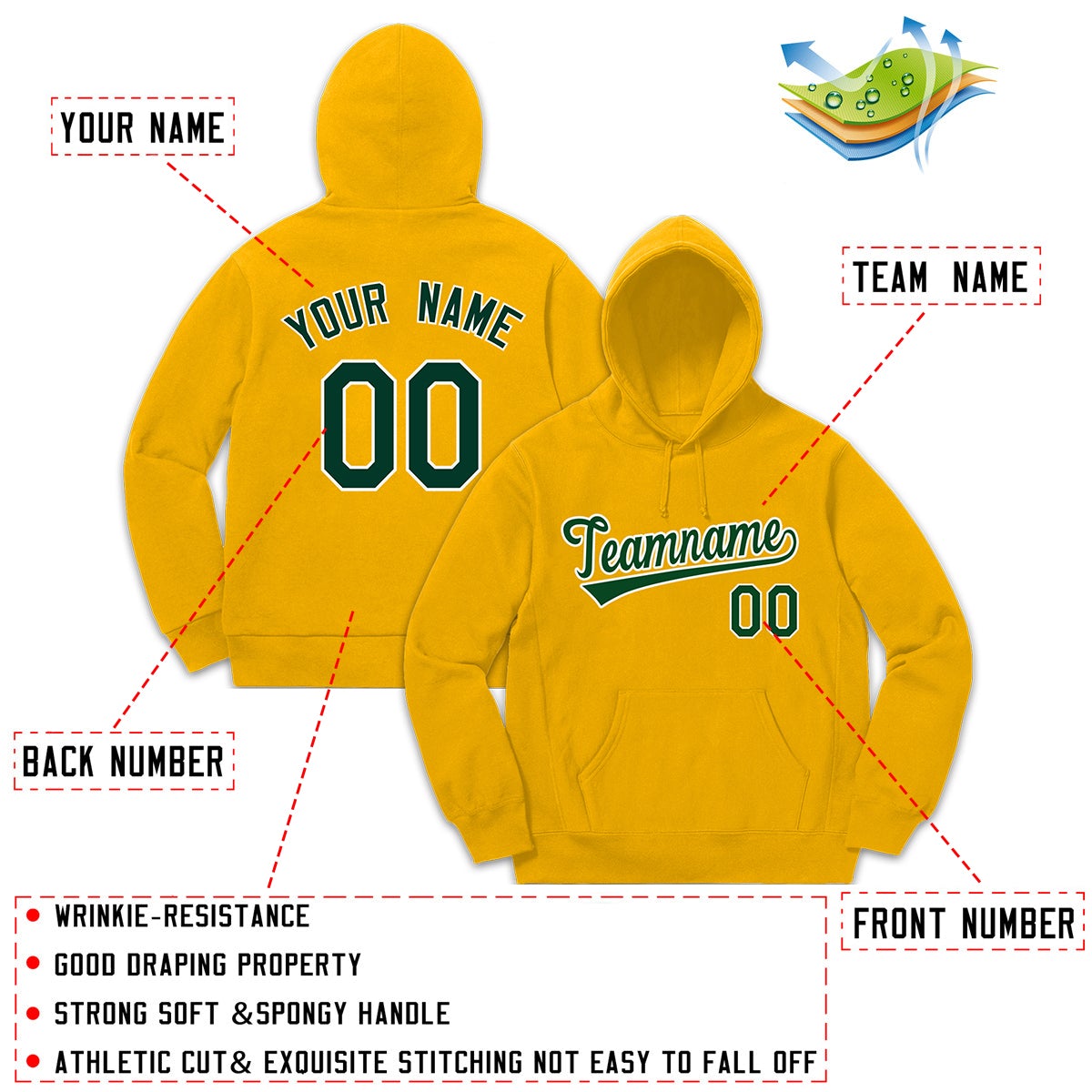 Custom Yellow Green White Classic Style Hoodie Pullover Fashion Uniform