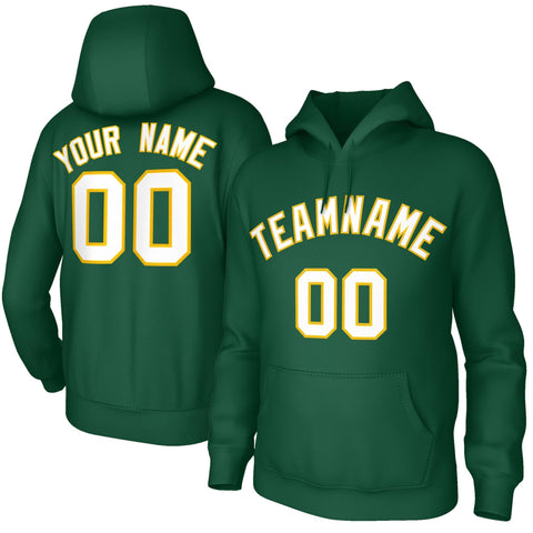 Custom Stitched Green White-Yellow Classic Style Sweatshirt Pullover Hoodie