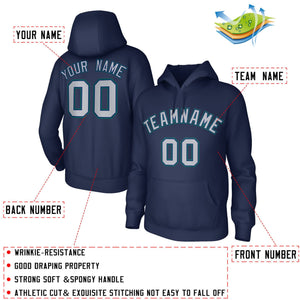 Custom Stitched Navy Gray-Aqua Classic Style Hoodie Training Uniform