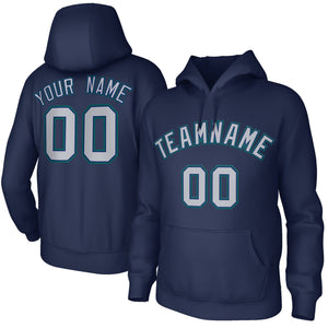 Custom Stitched Navy Gray-Aqua Classic Style Hoodie Training Uniform