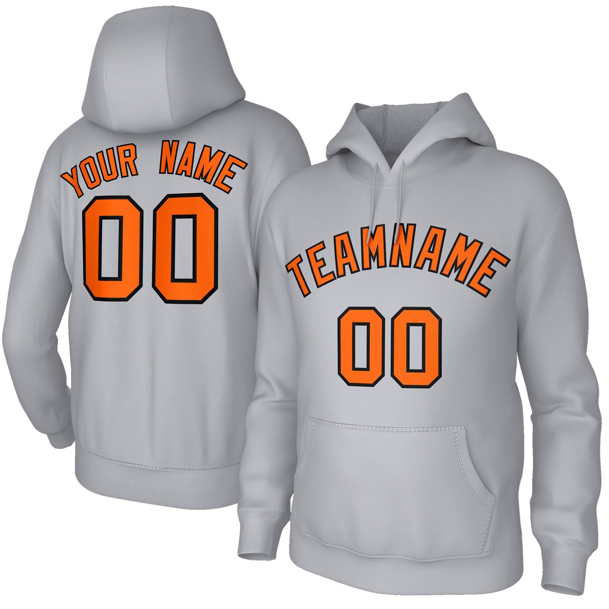 Custom Stitched Gray Orange-Black Classic Style Hoodie Training Uniform