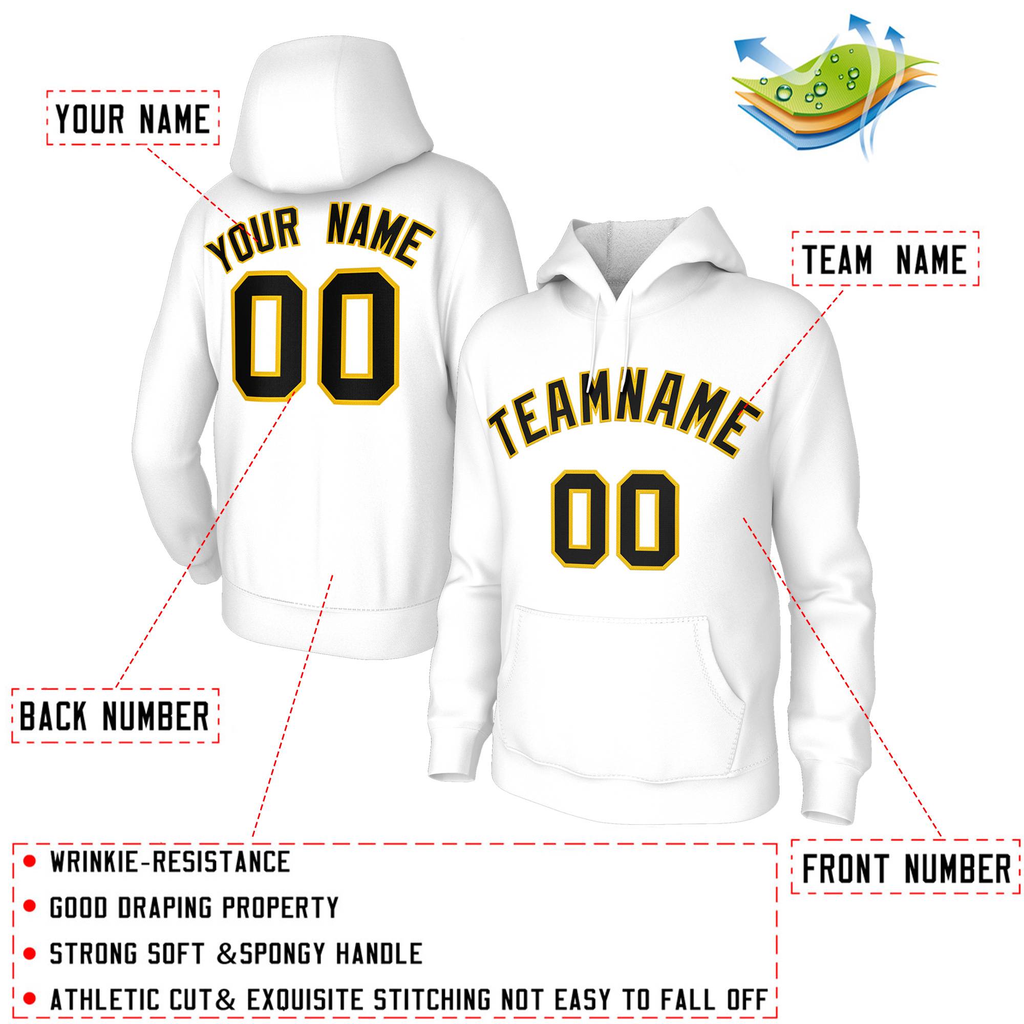 Custom Stitched White Black-Gold Classic Style Hoodie Training Uniform