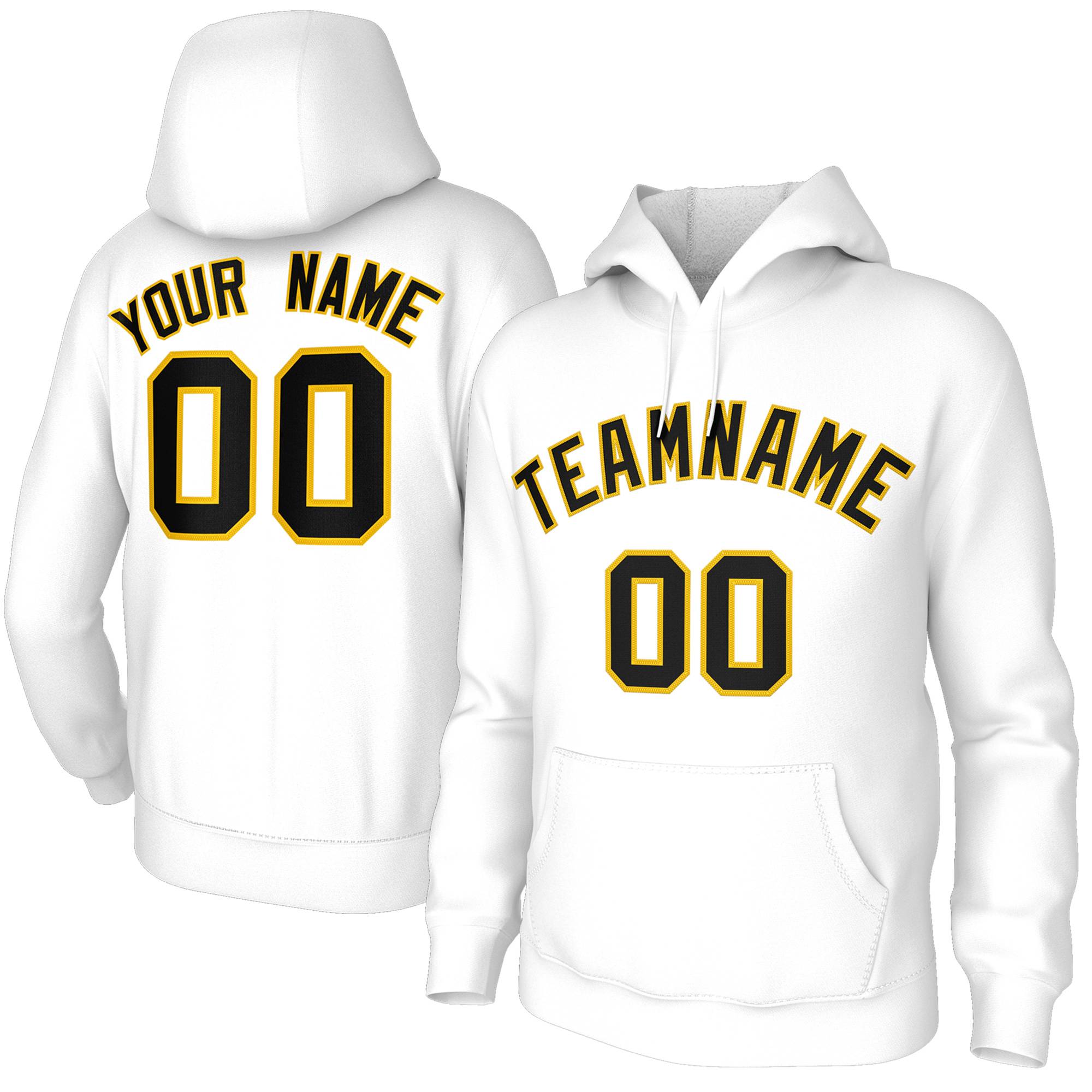 Custom Stitched White Black-Gold Classic Style Hoodie Training Uniform