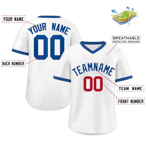 Custom White Royal-Red Classic Style Personalized Authentic Pullover Baseball Jersey