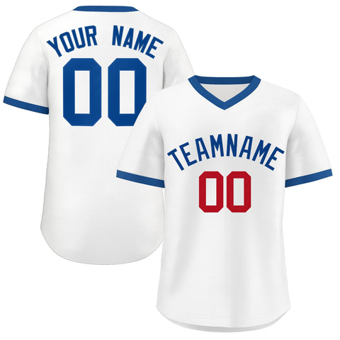 Custom White Royal-Red Classic Style Personalized Authentic Pullover Baseball Jersey