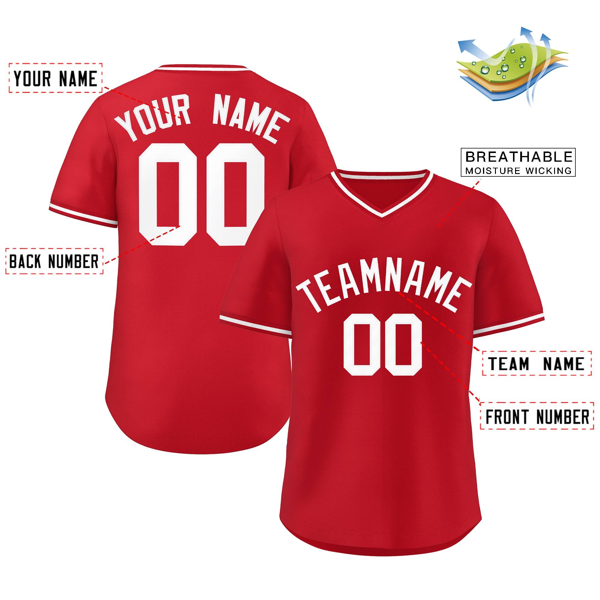 Custom Red Classic Style Personalized Authentic Pullover Baseball Jersey