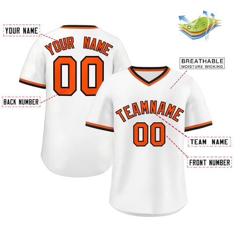 Custom White Orange Classic Style Personalized Authentic Pullover Baseball Jersey
