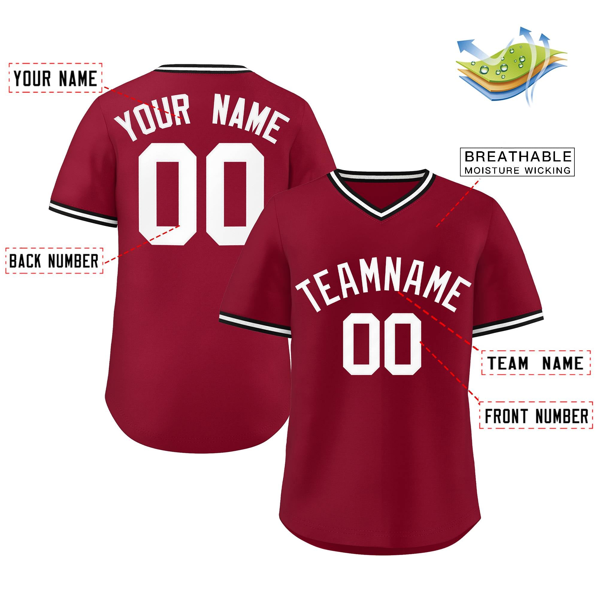 Maillot de baseball personnalisé authentique de style classique cramoisi