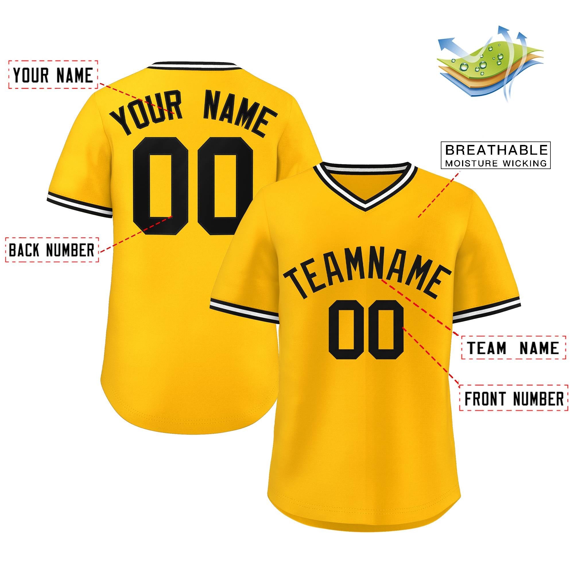 Maillot de baseball personnalisé, jaune et blanc, style classique, pull authentique personnalisé