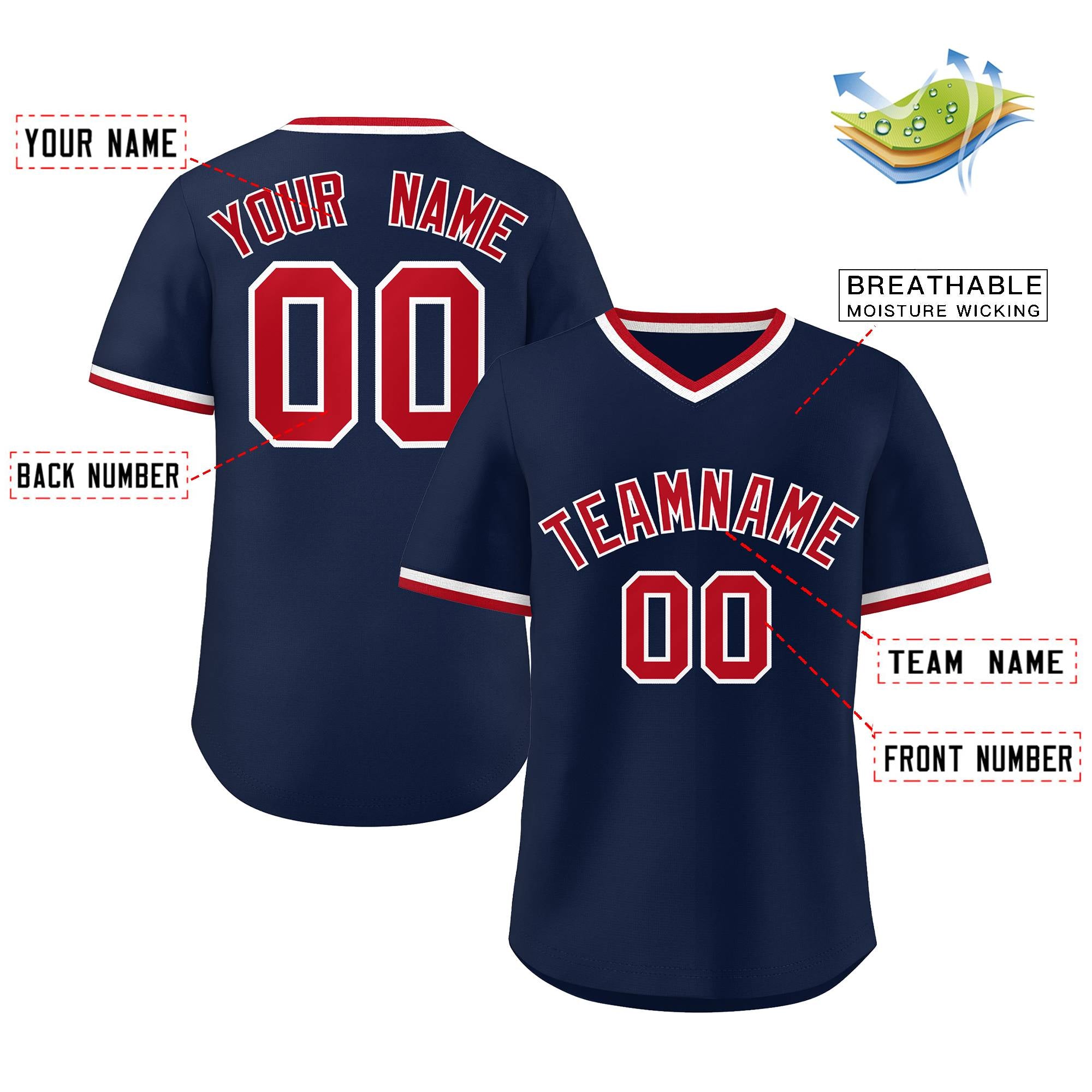 Maillot de baseball personnalisé authentique de style classique bleu marine