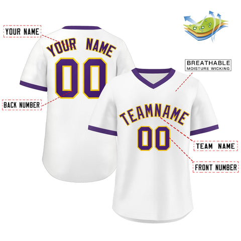 Custom White Purple Classic Style Personalized Authentic Pullover Baseball Jersey