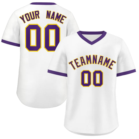 Custom White Purple Classic Style Personalized Authentic Pullover Baseball Jersey