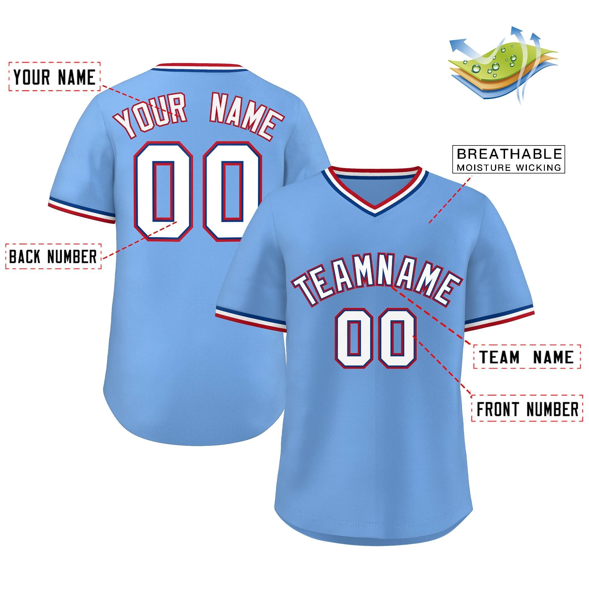 Custom Light Blue White Classic Style Personalized Authentic Pullover Baseball Jersey