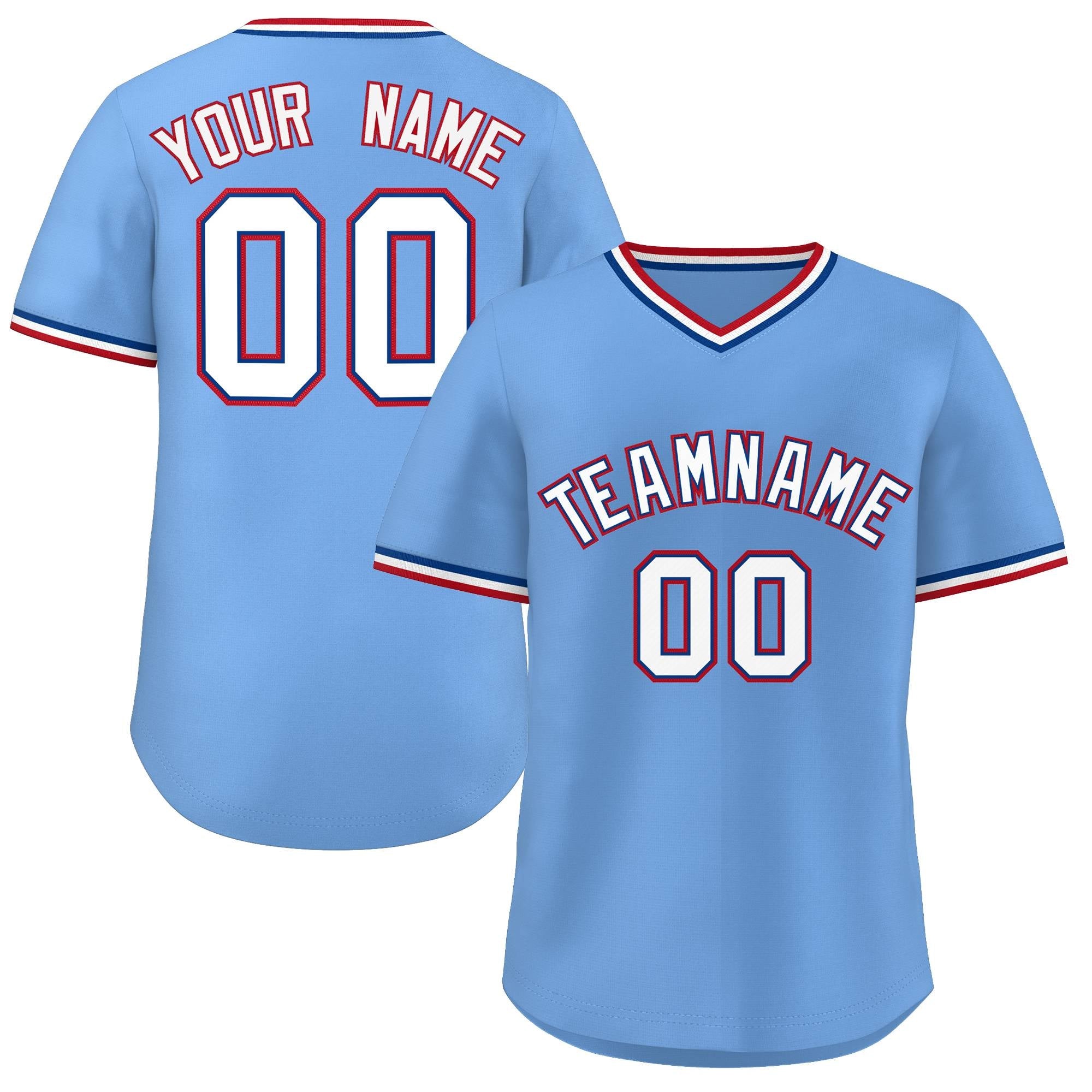 Maillot de baseball personnalisé, bleu clair, blanc, style classique, pull authentique personnalisé