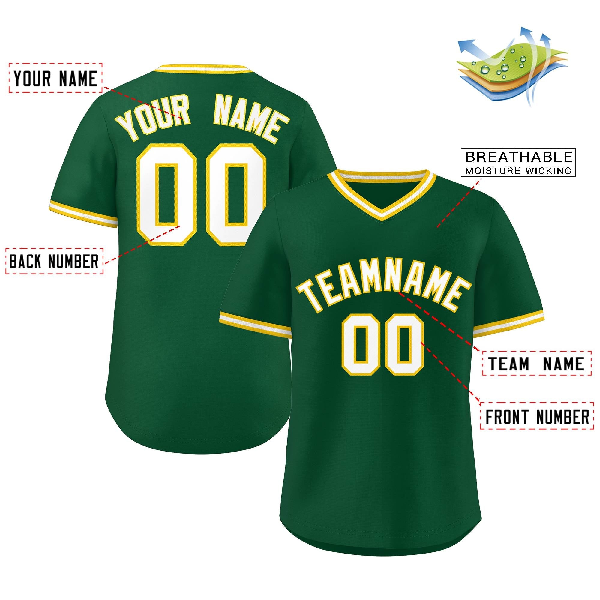 Maillot de baseball personnalisé, style classique, vert et blanc, pull authentique personnalisé