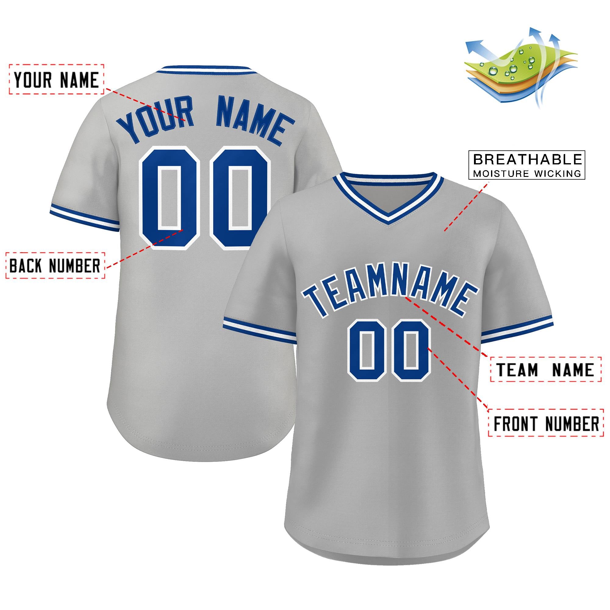 Custom Gray Royal-White Classic Style Personalized Authentic Pullover Baseball Jersey