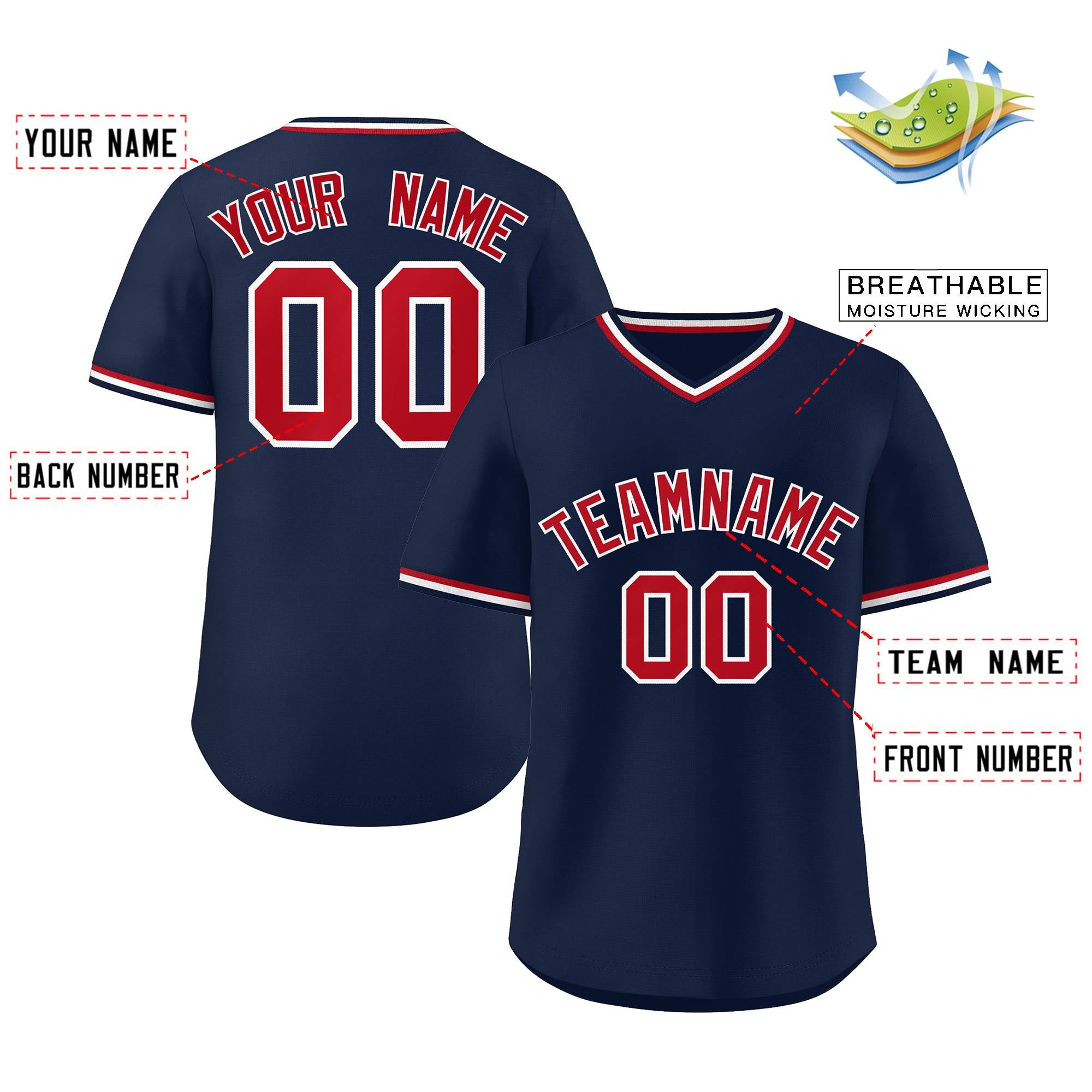 Maillot de baseball personnalisé, style classique, rouge marine, pull authentique personnalisé