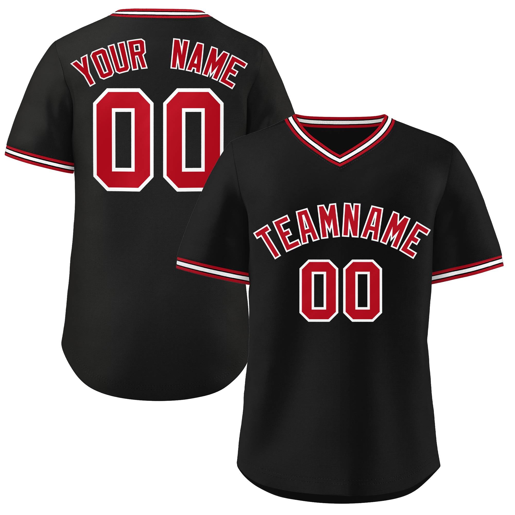 Maillot de baseball personnalisé, pull authentique, personnalisé, noir, rouge et blanc, style classique