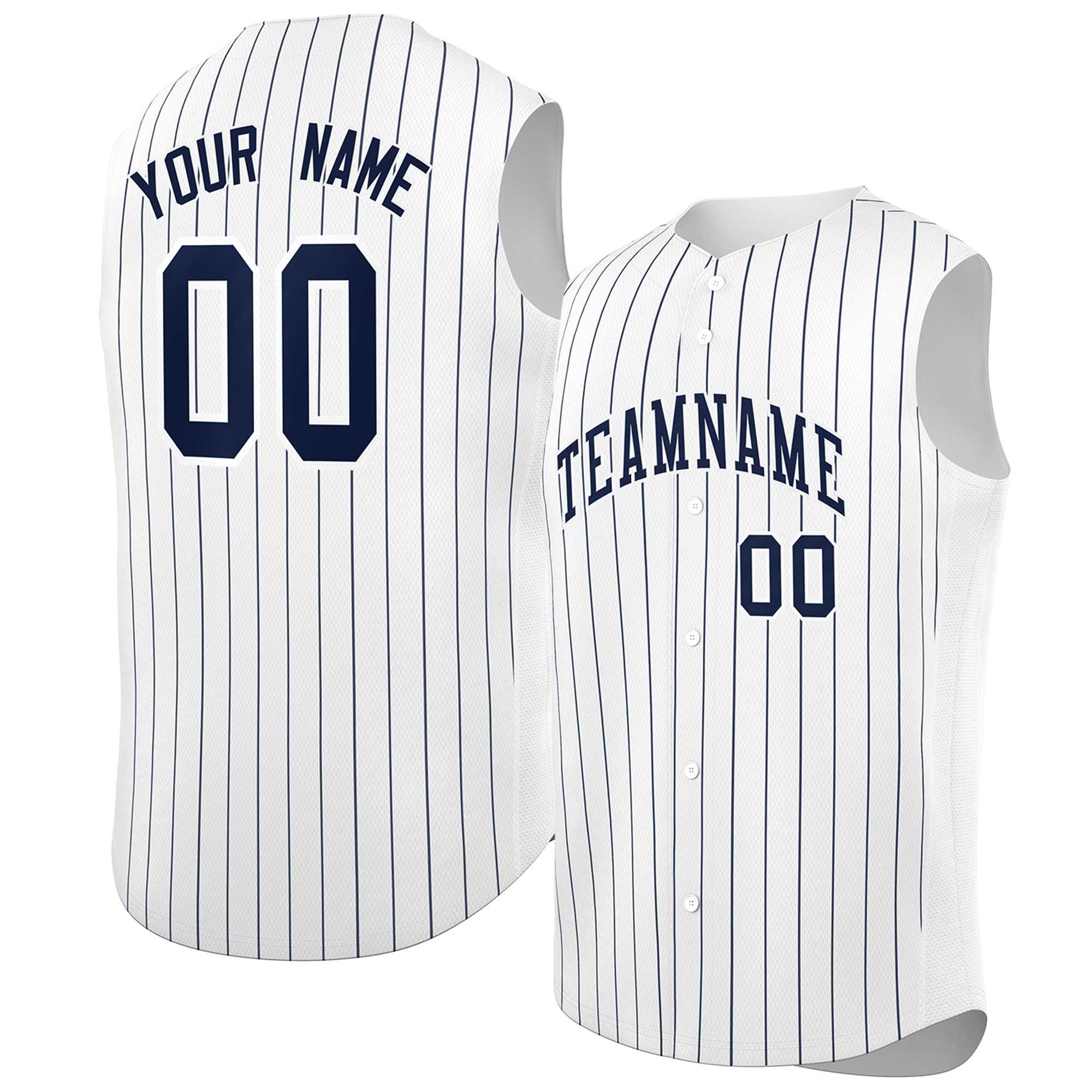 Maillot de baseball à rayures sans manches, personnalisé, blanc, bleu marine et blanc, à la mode