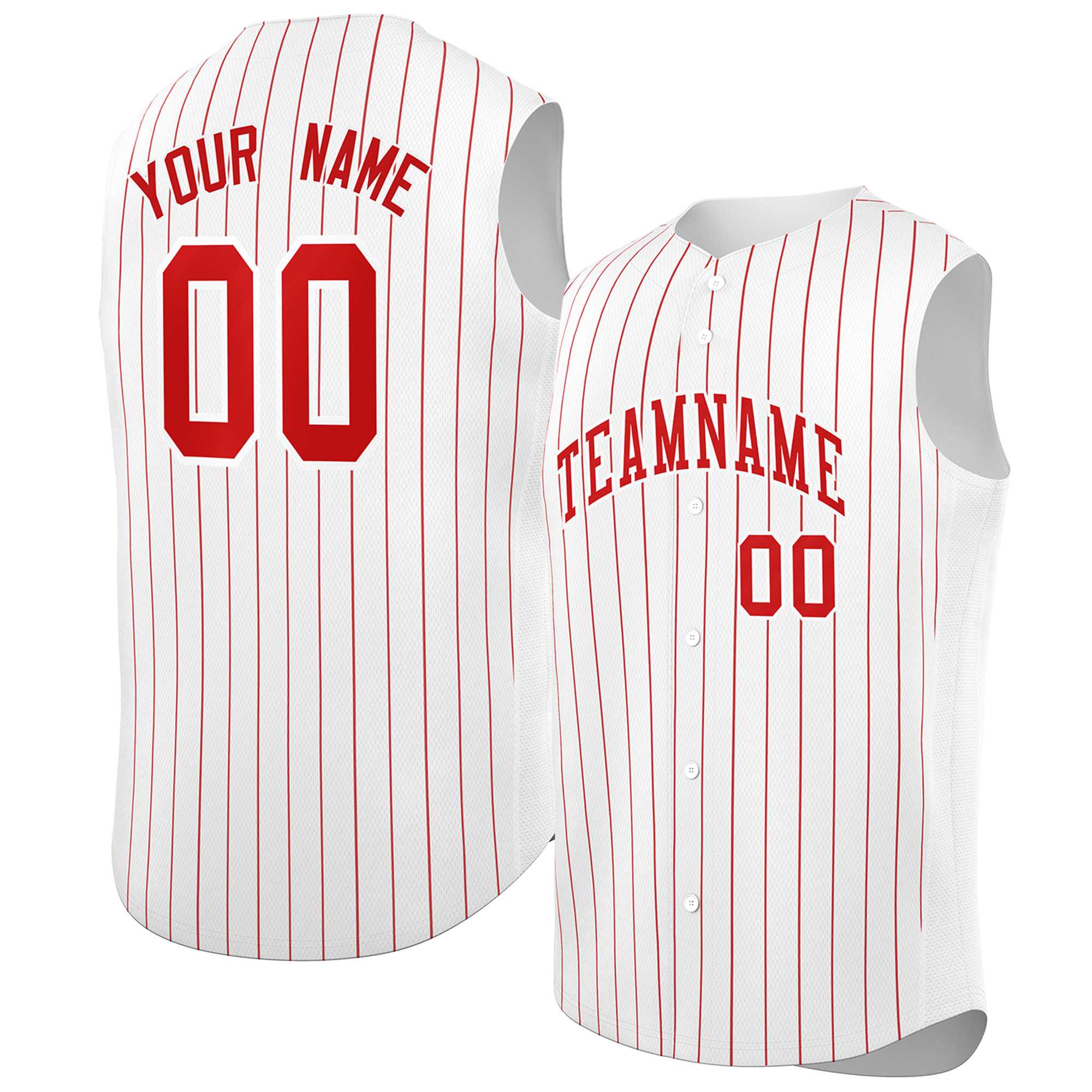 Maillot de baseball à rayures sans manches, personnalisé, blanc, rouge-blanc, à la mode