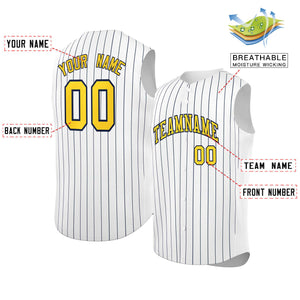 Maillot de baseball à rayures sans manches, personnalisé, blanc, or et marine, à la mode