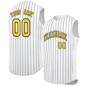 Maillot de baseball à rayures sans manches, personnalisé, blanc, or et marine, à la mode