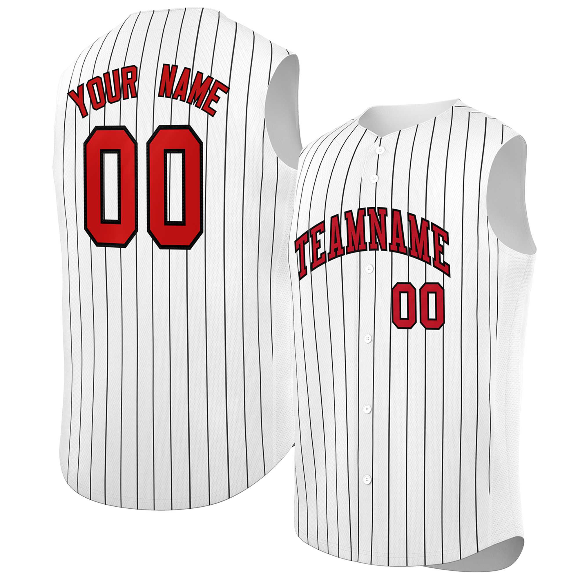 Maillot de baseball à rayures sans manches, personnalisé, blanc, rouge-noir, à la mode