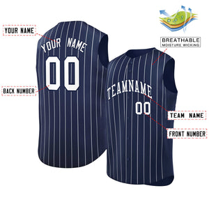 Maillot de baseball à rayures sans manches, personnalisé, bleu marine, blanc-marine, à la mode