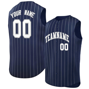 Maillot de baseball à rayures sans manches, personnalisé, bleu marine, blanc-gris, à la mode