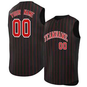 Maillot de baseball à rayures sans manches, personnalisé, noir, rouge et blanc, à la mode