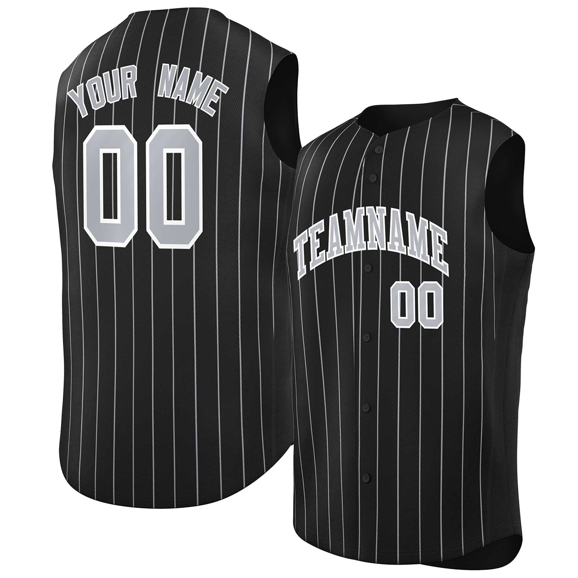 Maillot de baseball à rayures sans manches, personnalisé, noir, gris-blanc, à la mode