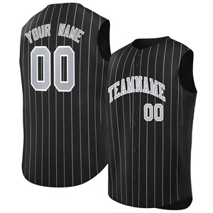 Custom Black Gray-White Sleeveless Stripe Fashion Baseball Jersey