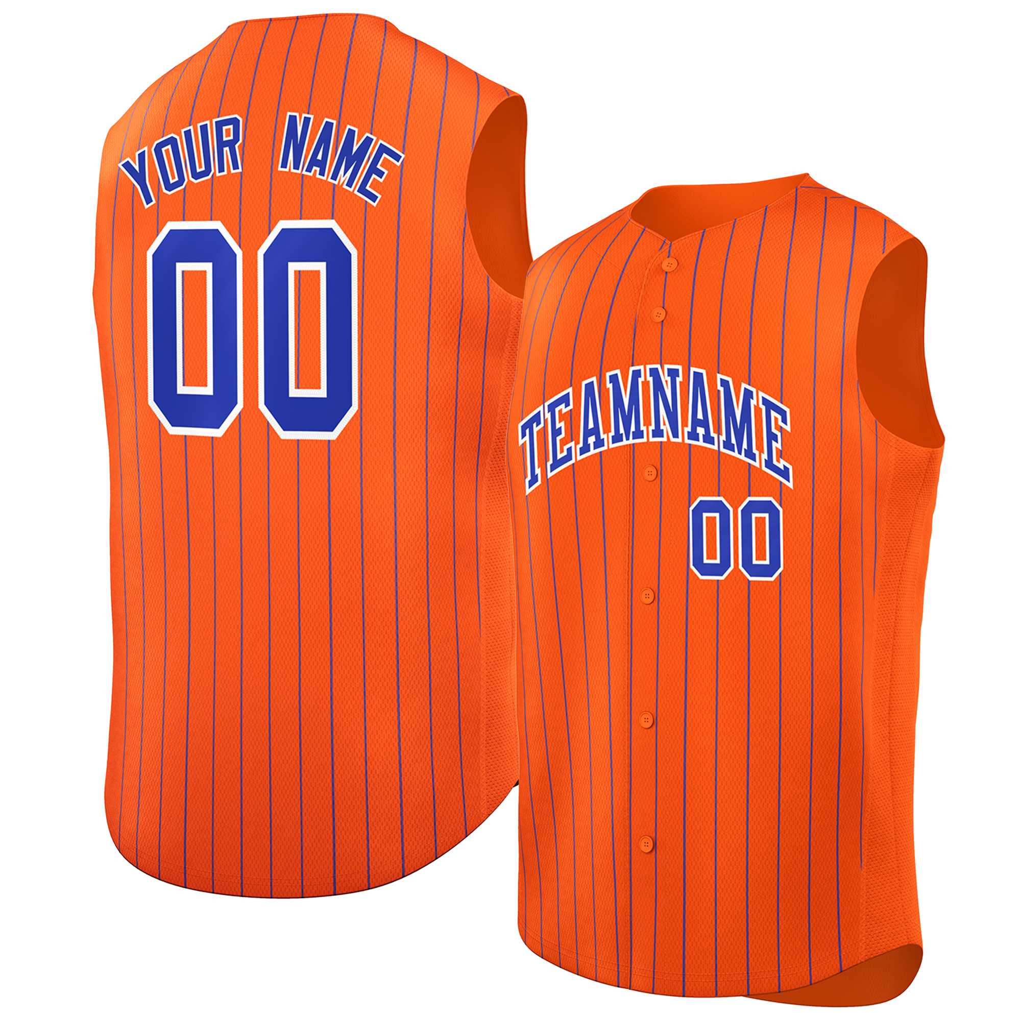 Maillot de baseball à rayures sans manches, personnalisé, Orange Royal-blanc, à la mode