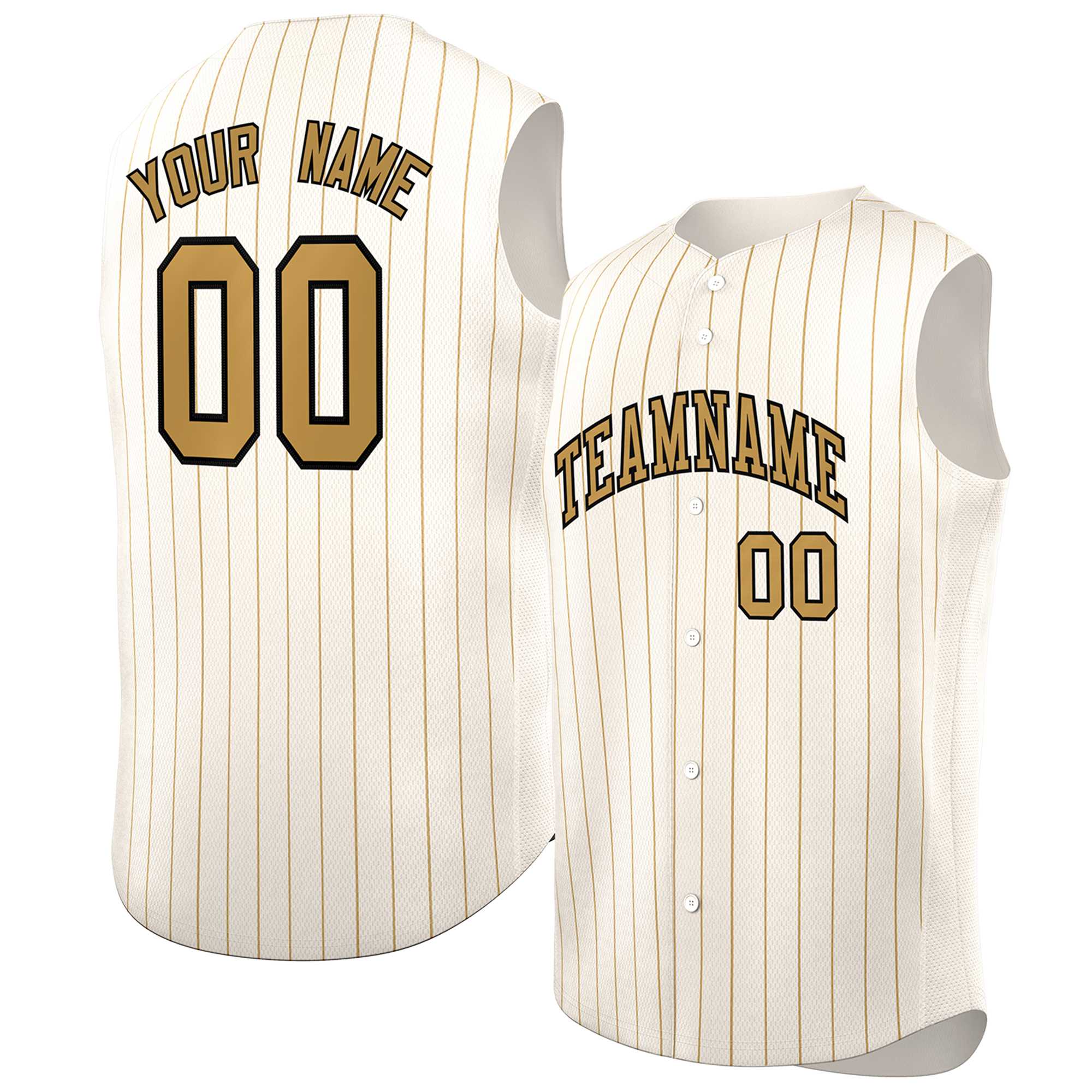 Maillot de baseball à rayures sans manches, crème personnalisé, vieux or-noir, à la mode