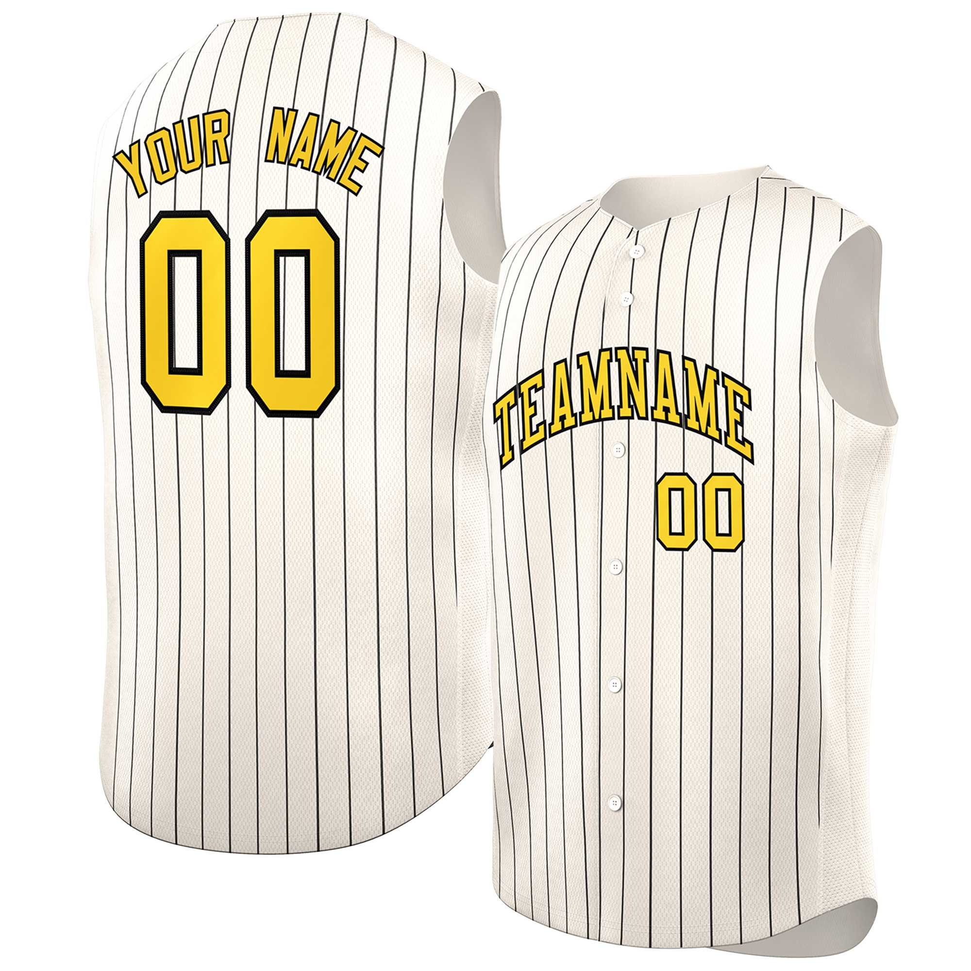 Maillot de baseball à rayures sans manches, personnalisé, crème, or et noir, à la mode