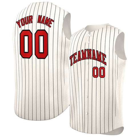 Custom Cream Red-Black Sleeveless Stripe Fashion Baseball Jersey