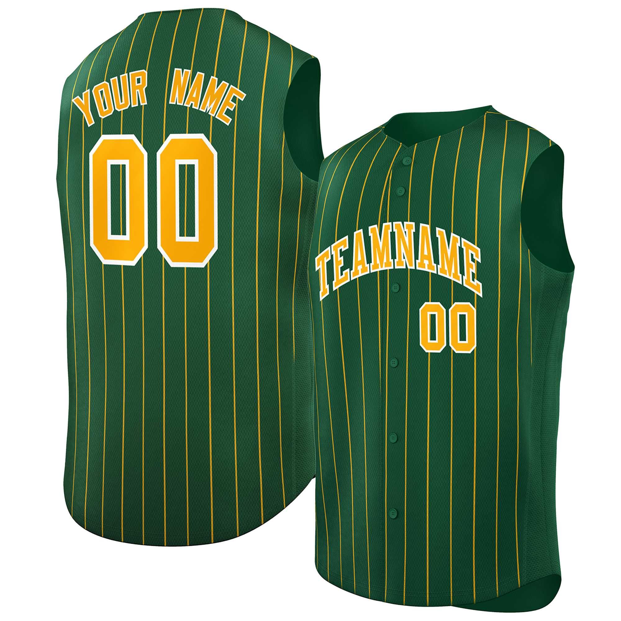 Maillot de baseball à rayures sans manches, personnalisé, vert, jaune et blanc, à la mode