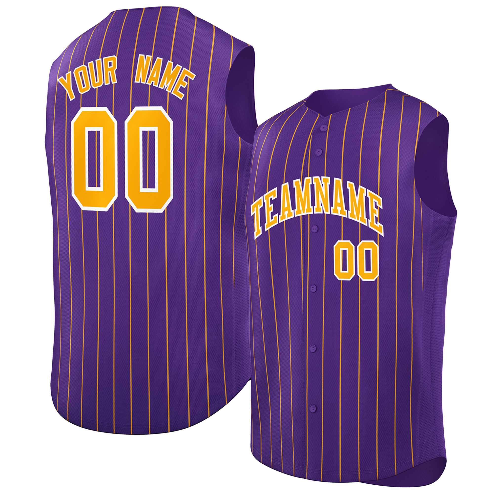 Maillot de baseball à rayures sans manches, personnalisé, violet, jaune-blanc, à la mode