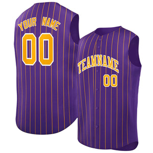 Custom Purple Yellow-White Sleeveless Stripe Fashion Baseball Jersey